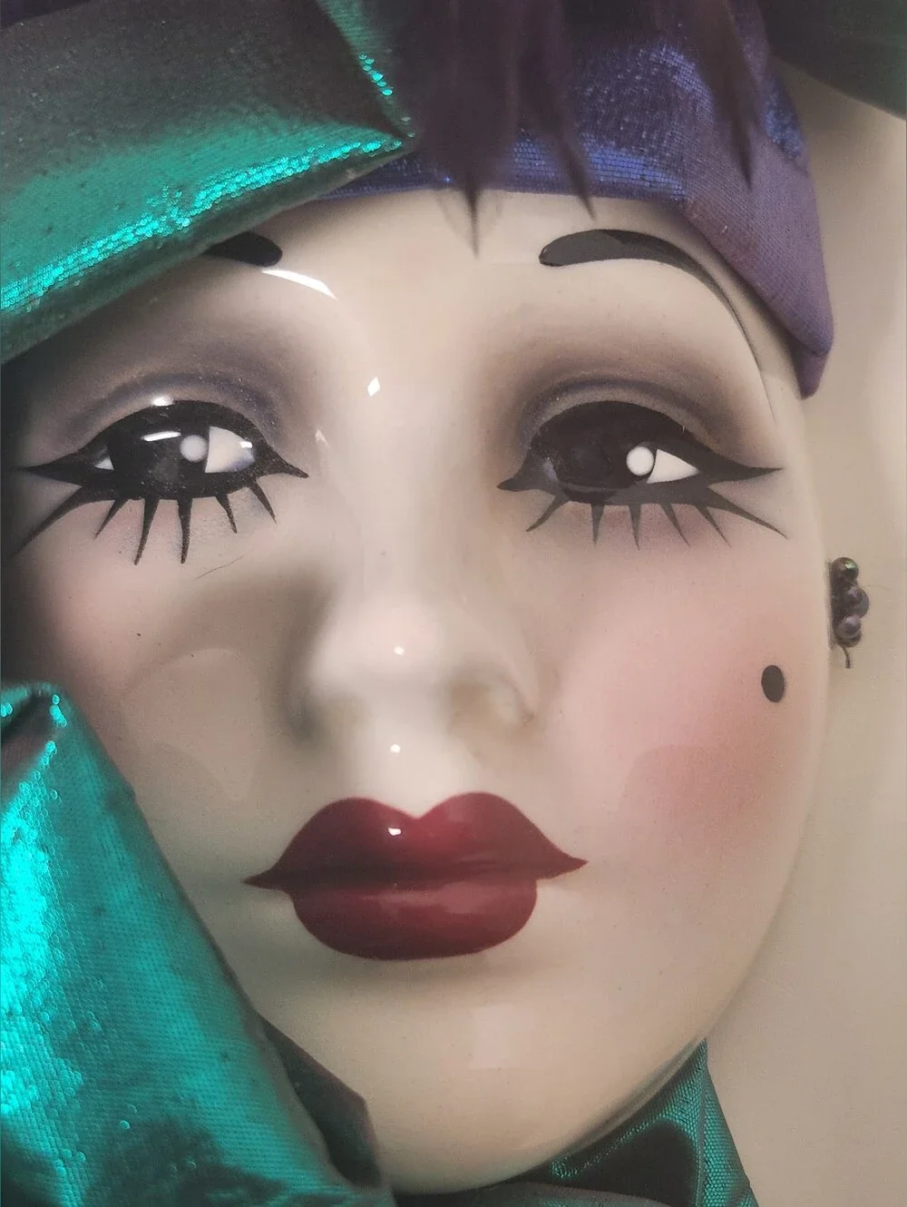 Signed & Numbered Lady Face Mask Wall Hanging Decor Feather 10